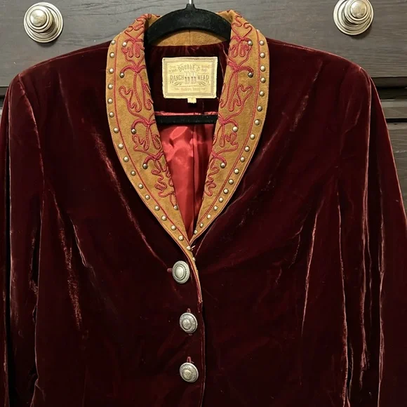 Vintage Double D Ranch Crushed Red Velvet Western Blazer. Women’s Size Small - Picture 3 of 8